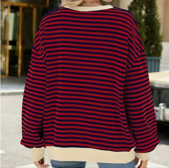 Women's Striped Oversized Crewneck Sweatshirt Size M Amazon Y2K Colorblock NWOT - Picture 3 of 13
